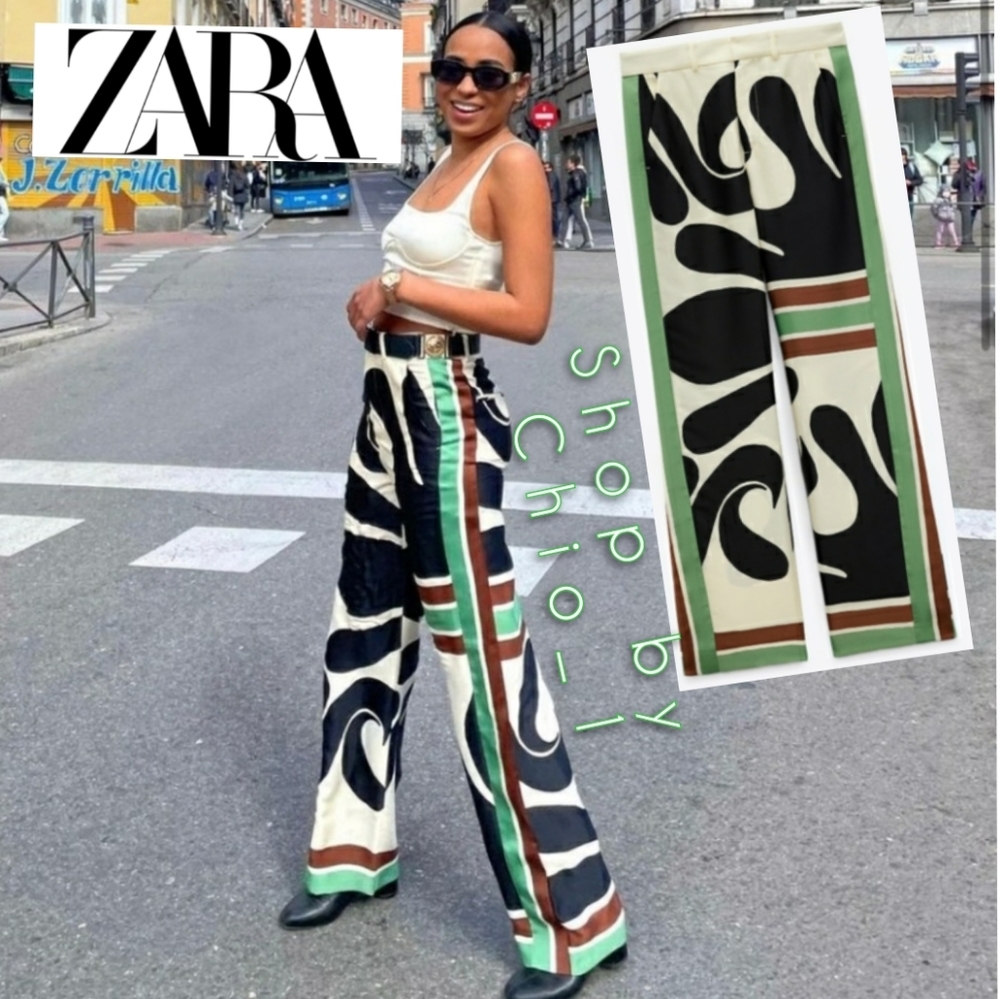 ZARA PRINTED WIDE LEG PANTS High - waisted bloggers favorite style 2825/198